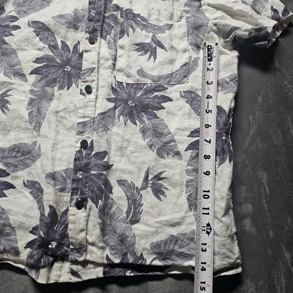 7 For All Mankind Men 100% Linen Tropical Floral Short Sleeve Shirt White Purple - Picture 6 of 10